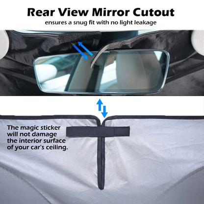 Foldable Car Windshield Sun Shade with Rearview Mirror Opening, Blocks UV Rays & Heat, Cartoon Printing