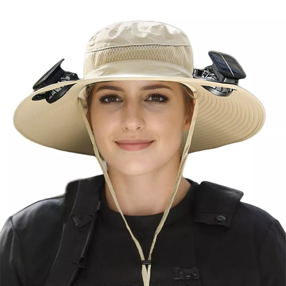 Outdoor Wide Brim Sun Hat with 2 Solar Fan UV Protection Hiking Camping Fishing
