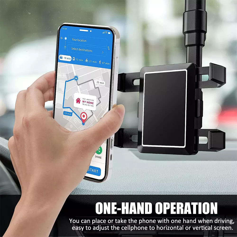 Car Rearview Mirror Phone Holder, 360° Rotating Rear View Mount for 3-7” Cellphones