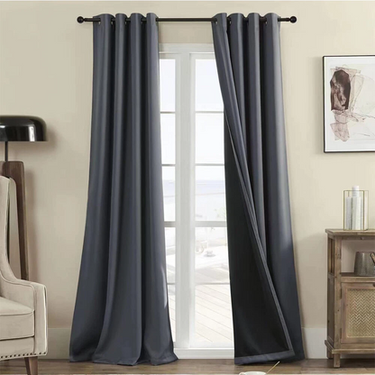 100% Blackout Window Curtain Panels, Sound & Full Light Blocking Drapes with Black Liner for Bedroom, 52" x 84" Thermal Insulated Draperies with Metal Grommets