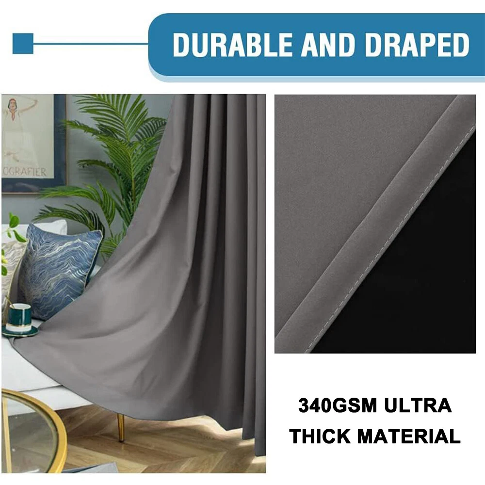 100% Blackout Window Curtain Panels, Sound & Full Light Blocking Drapes with Black Liner for Bedroom, 52" x 84" Thermal Insulated Draperies with Metal Grommets