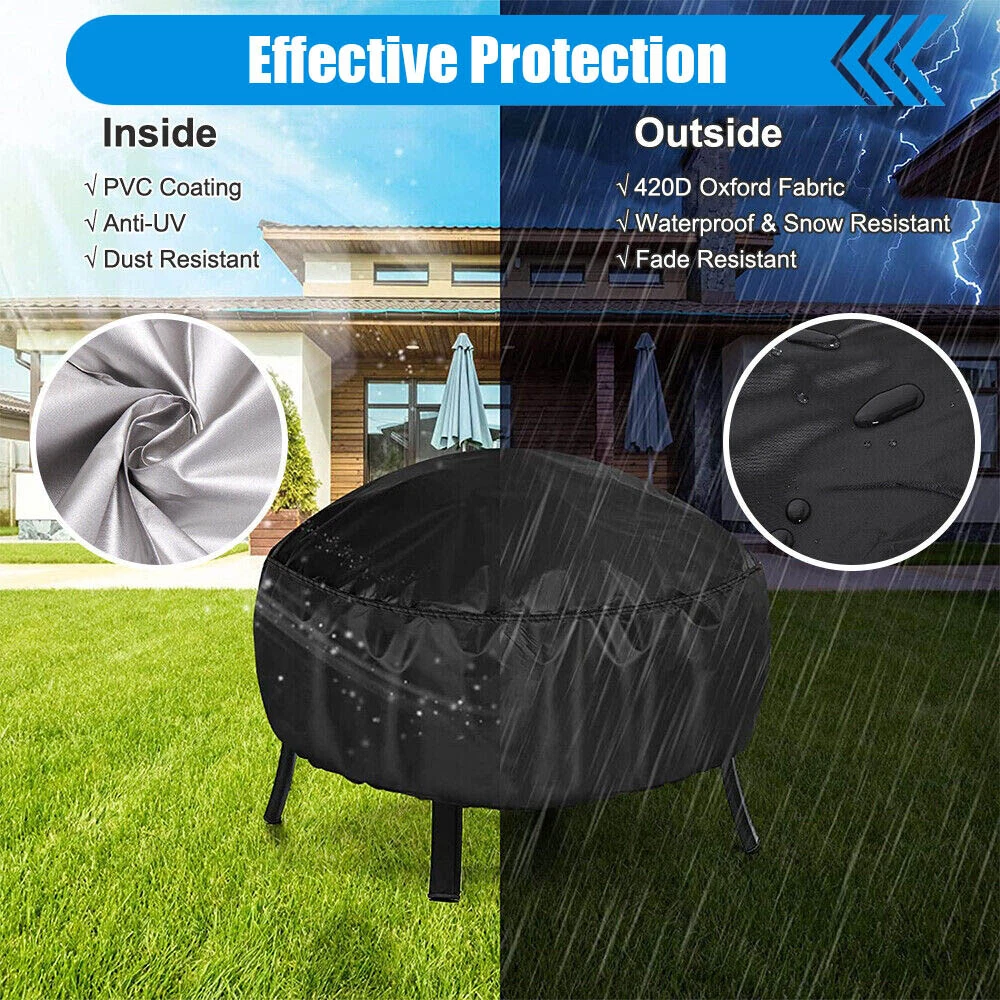 Fire Pit Cover, 30 Inch Heavy Duty Oxford Fabric Round Firepit Cover, Full Coverage Patio Outdoor Fireplace Cover, Waterproof Fire Bowl Cover