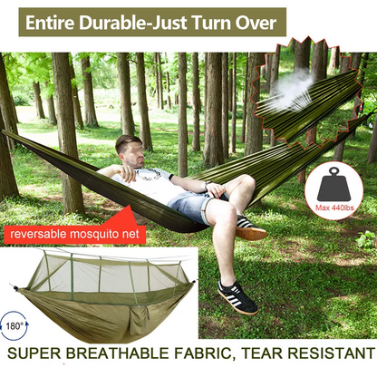 Bug-Proof Camping Hammock, Portable with Mosquito Net, Lightweight Nylon Hammock with Tree Straps for Travel Hiking Backpacking