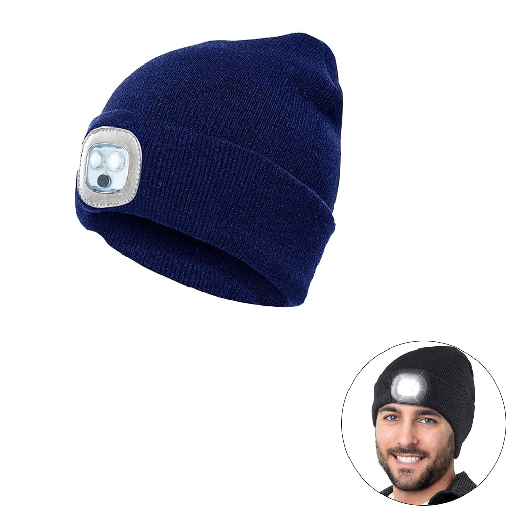 LED Beanie Hat Light Rechargeable Winter Warm Knitted Headlight Cap