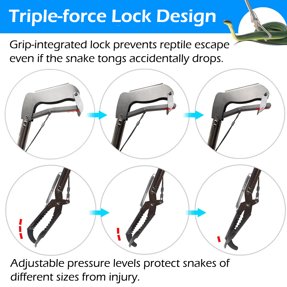 52” Foldable Snake Tongs with Lock Stainless Steel Reptile Grabber Handling Tool
