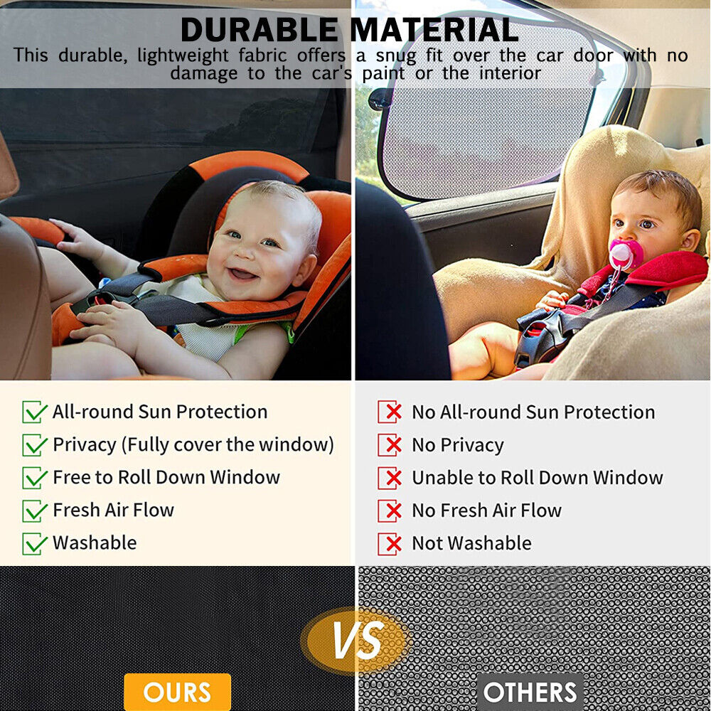 2 Car Window Sun Shade Side Cover Curtain Privacy Screen Mesh Baby UV Protection