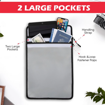 15" x 11" Fireproof Document Bag (2000℉) with Two Pockets, Zipper & High-Visibility Reflective Strip