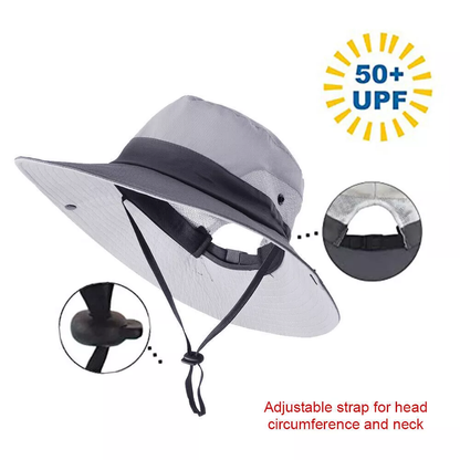 Women's Wide Brim Sun Hat with Ponytail Hole, Neck Flap UV Protection Bucket Cap