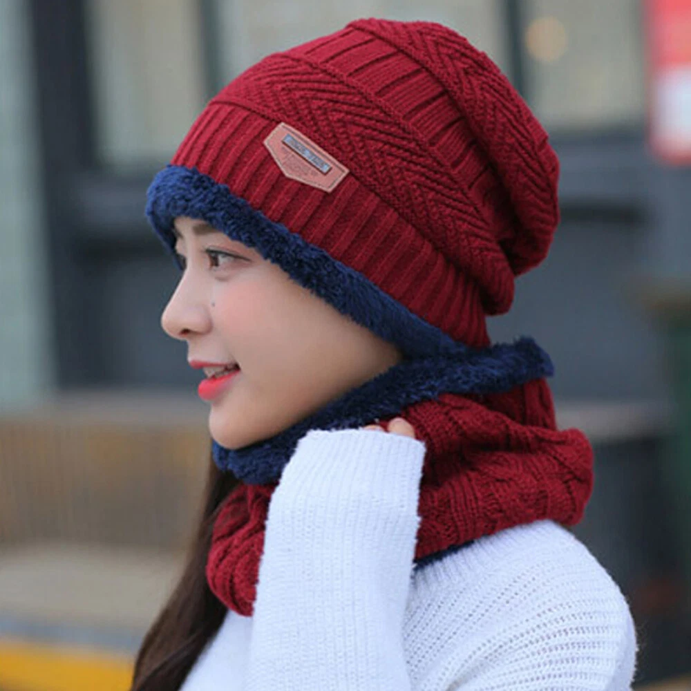 Winter Beanie Hat Knitted Bacaclava Snood Scarf Set Snow Ski Cap for Men Women