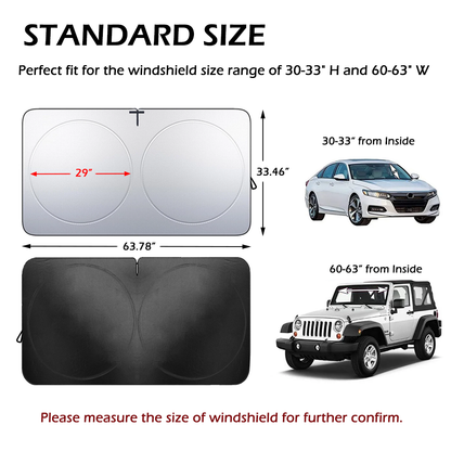 Foldable Car Windshield Sun Shade with Rearview Mirror Opening, Blocks UV Rays & Heat
