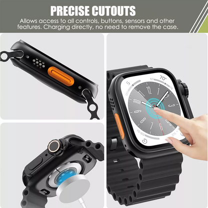Ultra Look Cover Case with Screen Protector for Apple Watch Series 9/8/7 45mm, Series SE2/SE/6/5/4 44mm, Tempered Glass, Anti Scratch