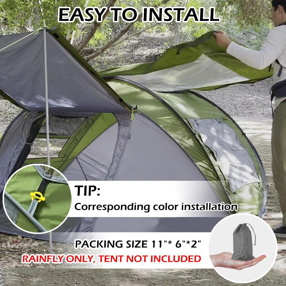 3-4 People Pop-Up Tent & Transparent Tent Tarp Rainfly Replacement, Enhanced Ventilation, Waterproof for Camping, Beach and Outdoor Adventures