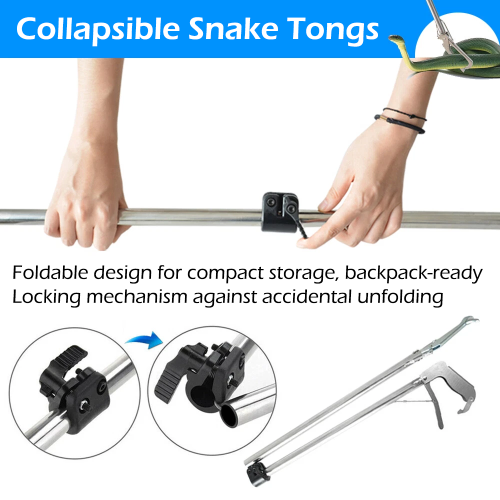 52” Foldable Snake Tongs with Lock Stainless Steel Reptile Grabber Handling Tool
