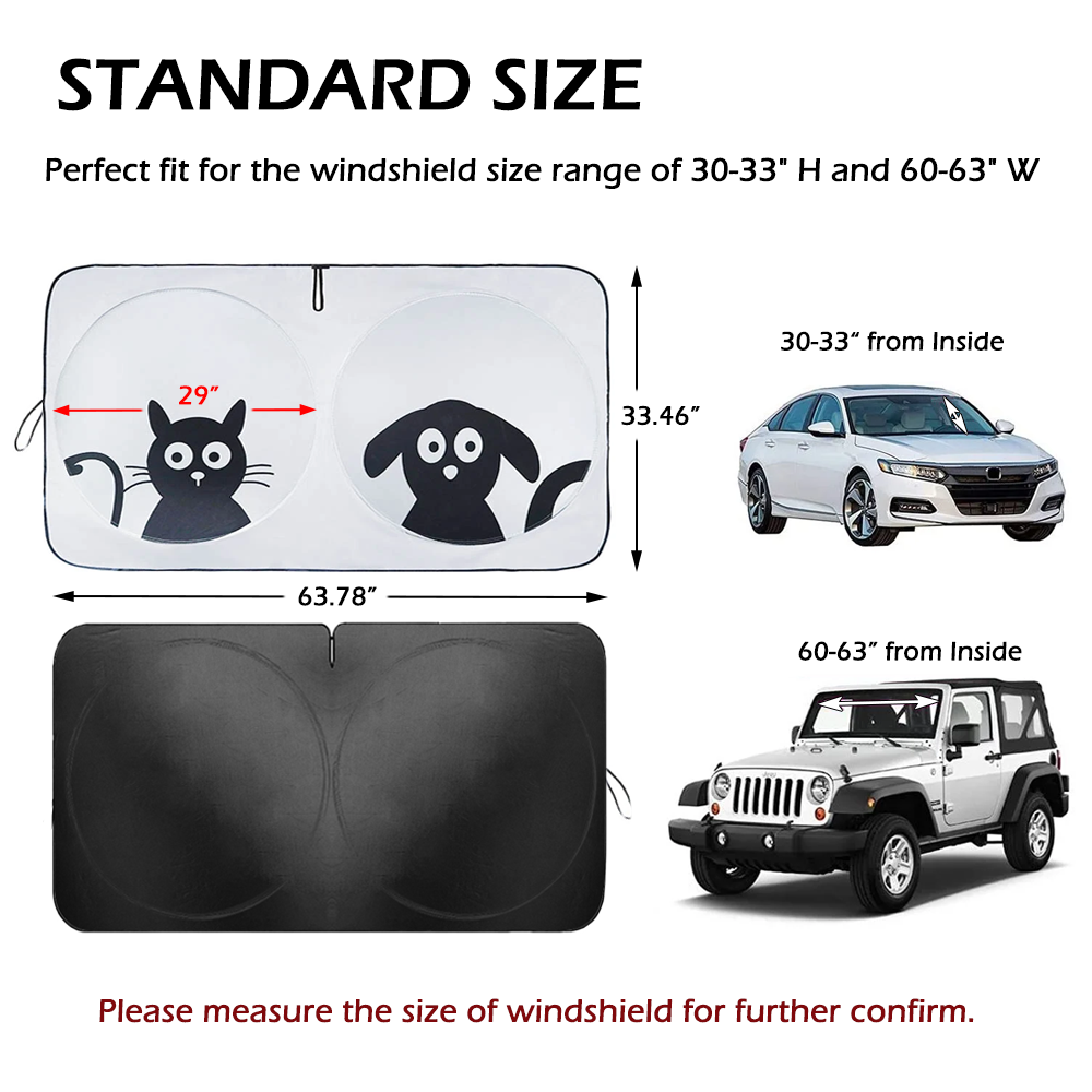 Foldable Car Windshield Sun Shade with Rearview Mirror Opening, Blocks UV Rays & Heat, Cartoon Printing