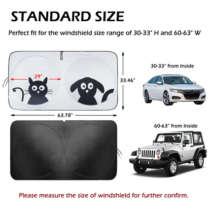Foldable Car Windshield Sun Shade with Rearview Mirror Opening, Blocks UV Rays & Heat, Cartoon Printing