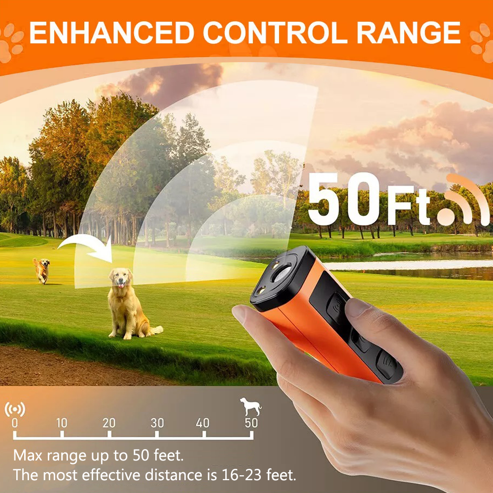 Ultrasonic Dog Bark Deterrent Device, Rechargeable Anti Barking Training Tool for Dogs with 3 Modes & LED Light