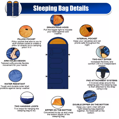 Wearable Sleeping Bags for Adults, Lightweight Compact Backpacking Sleeping Bag with Arm Holes, Left & Right Zipped Together to Double Bags