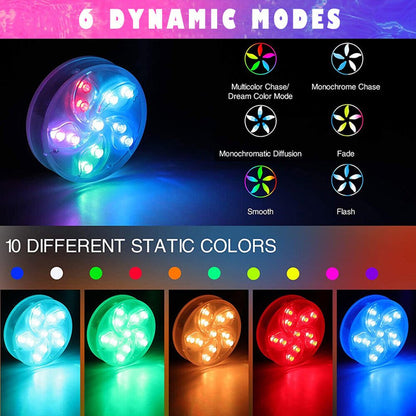 Set of 2 Pool Lights, IP68 Waterproof Magnetic Underwater Floating Lights with Remote Control, 16 Color Changing Swimming Pool Lights, Battery Operated