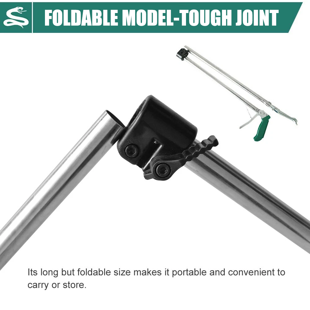 Heavy Duty Snake Tongs, Fixed / Foldable Reptile Grabber, Stainless Steel Catcher with Lock & Wide Jaw, Professional Rattle Handling Tool
