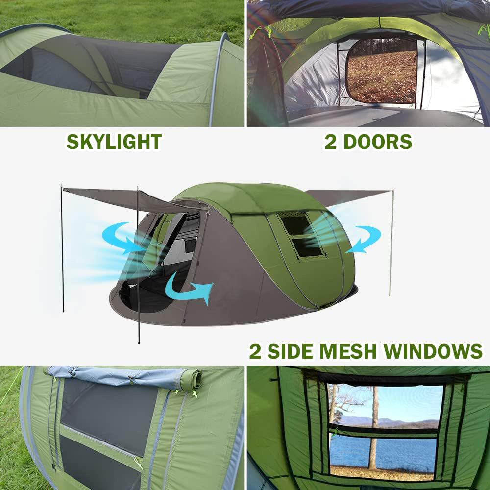 3-4 People Pop-Up Tent & Transparent Tent Tarp Rainfly Replacement, Enhanced Ventilation, Waterproof for Camping, Beach and Outdoor Adventures