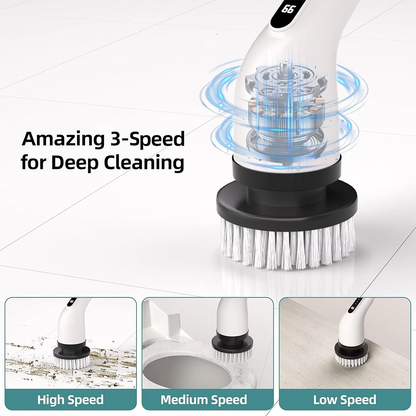 8-IN-1 Electric Spin Scrubber, Variable Speed Cordless Power Cleaning Brush, Rechargeable Cleaner, Adjustable Length, LED Indicator