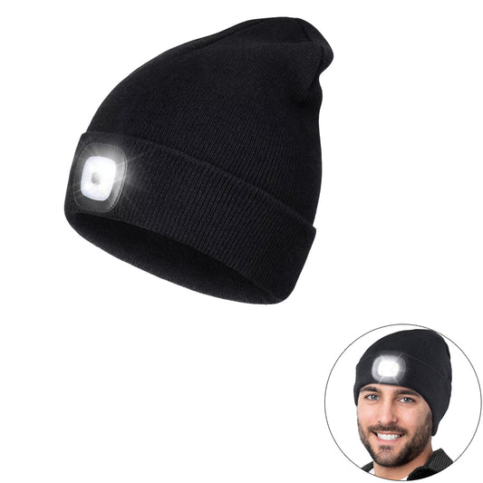 LED Beanie Hat Light Rechargeable Winter Warm Knitted Headlight Cap