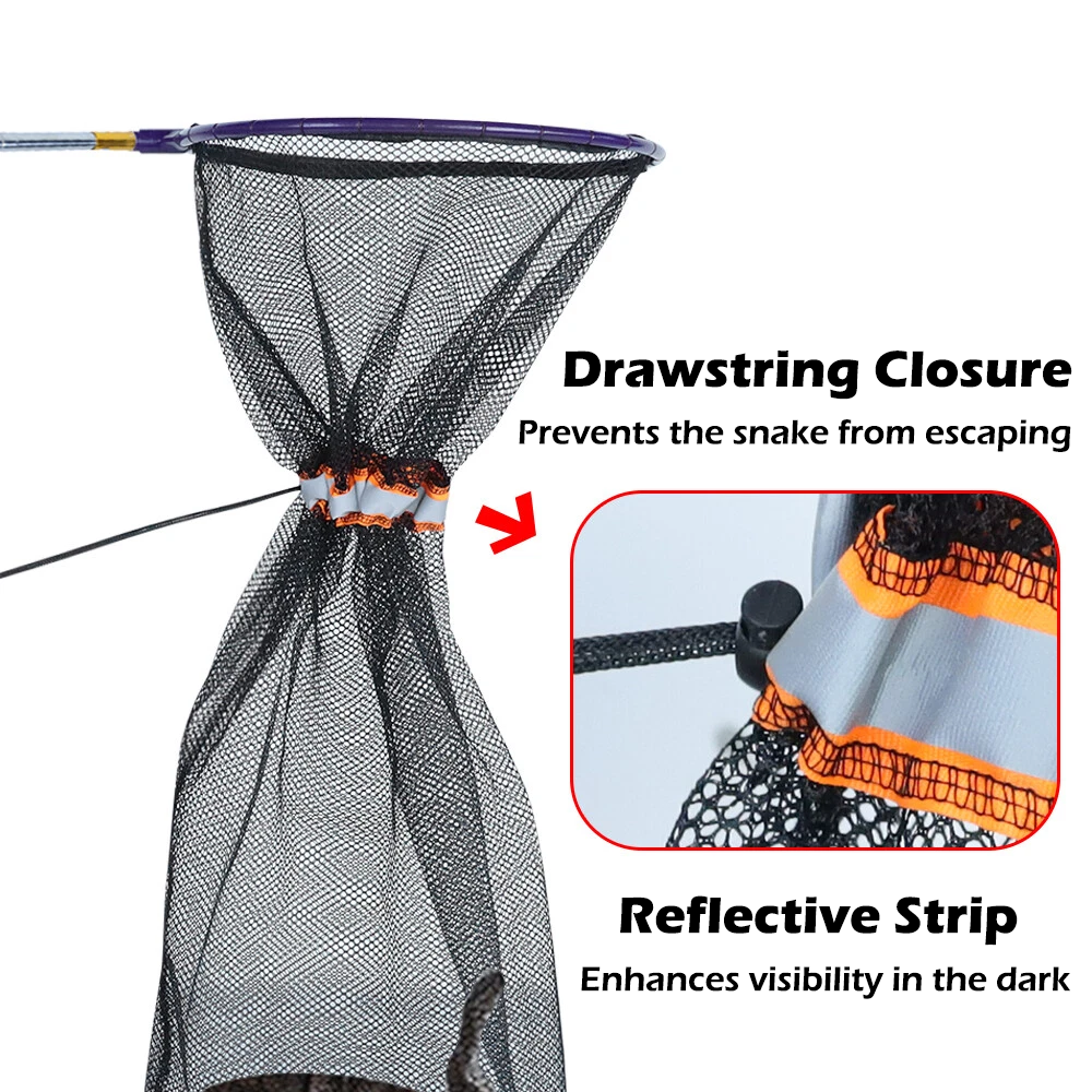 Snake Catcher Net, Retractable Reptile Handling Tool, Telescopic Pole, Strong Mesh, Rubber Handle