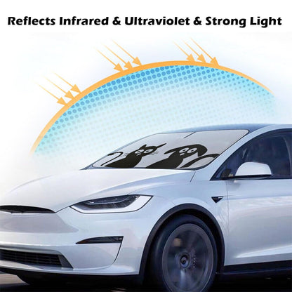 240T Foldable Car Sun Shade for Tesla Model Y / Model 3, UV Block, Heat Reduction, Cartoon Printing