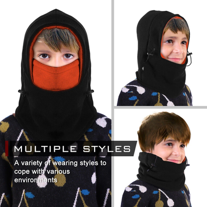 Fleece Balaclava Windproof Ski Face Mask Kids Thermal Dual-Layer Hat Child