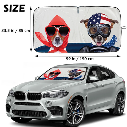 Foldable Car Sun Shade with Dog Printing, Windshield Sunshade, UV Ray & Heat Reduction