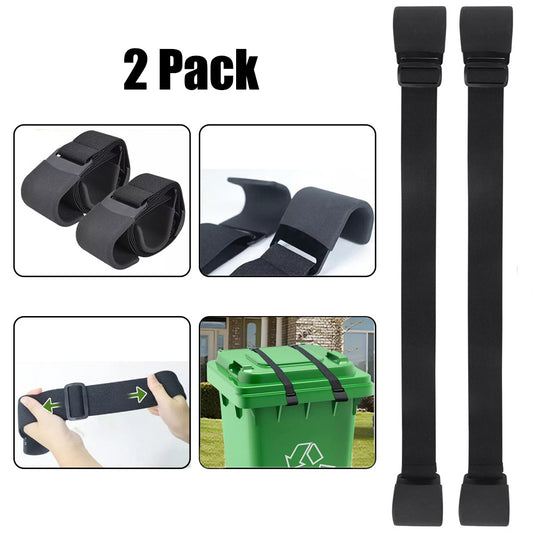 2 Pack Trash Can Lock Straps, Adjustable 30-68" Universal Fit 28-96 Gallons Trash Bin Garbage Can Lip Lock, Prevents Animals from Rummaging