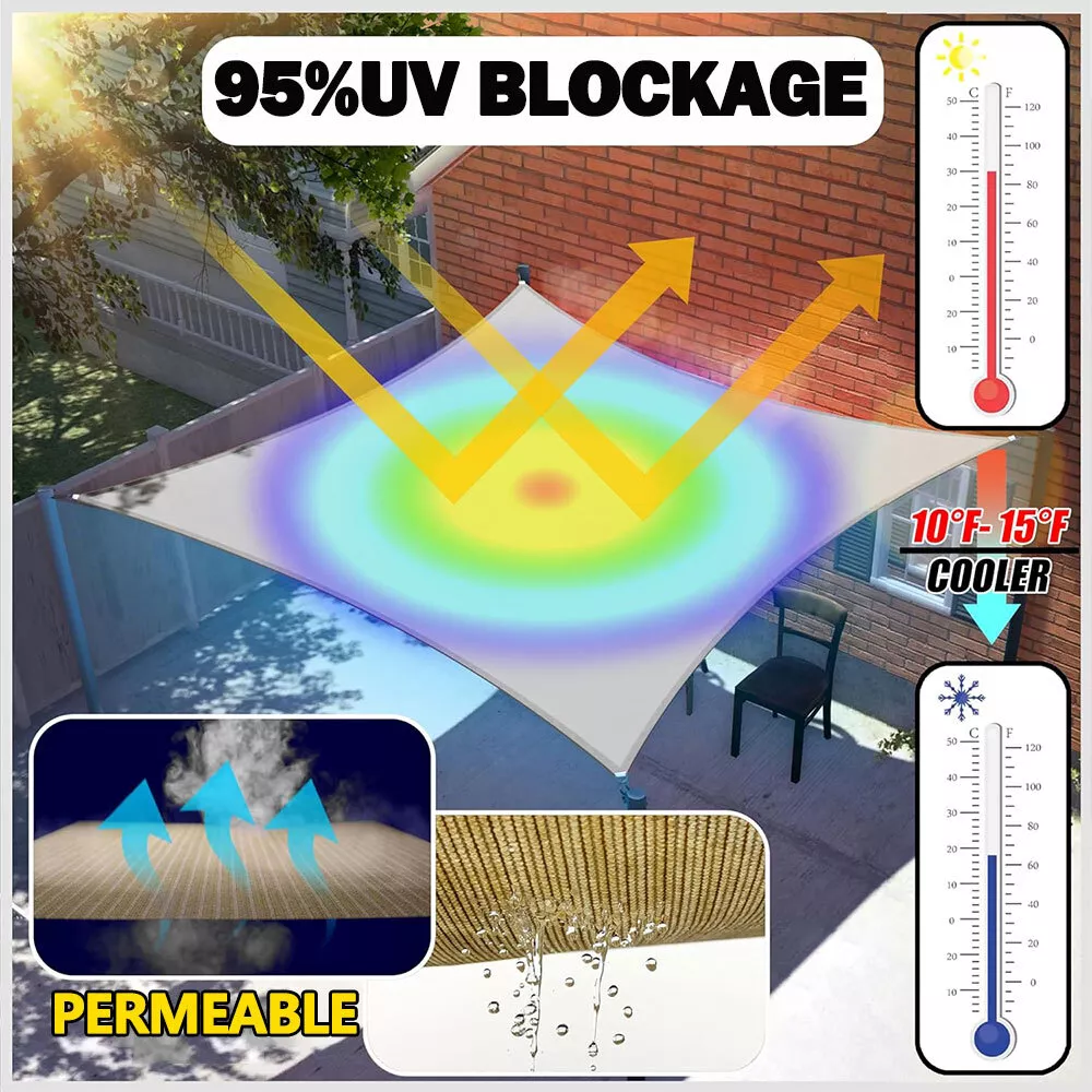 Sun Shade Sail Canopy Shelter Rectangle UV Block Mesh Cover Patio Yard Outdoor