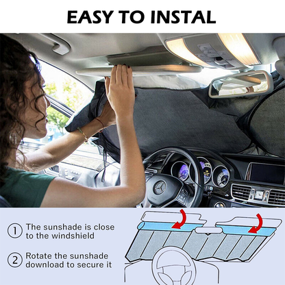 Foldable Car Sun Shade with Flag Printing, Windshield Sunshade, UV Ray & Heat Reduction