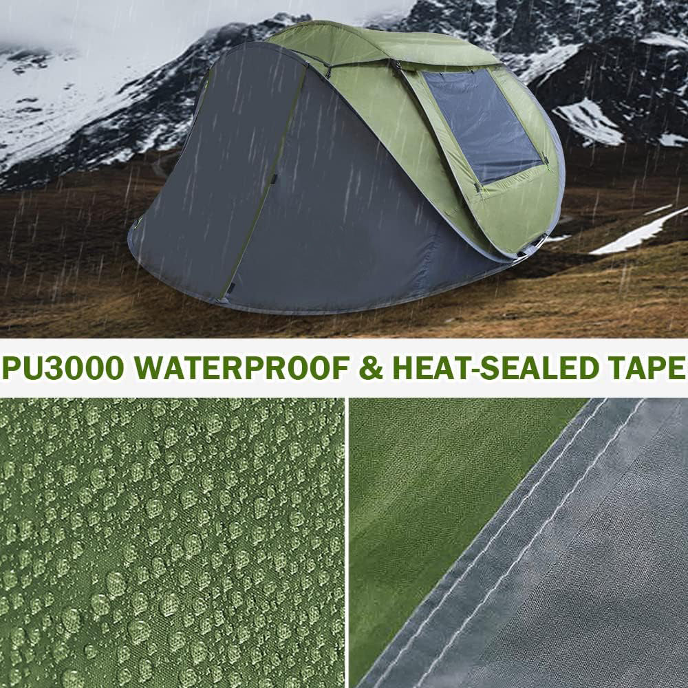 3-4 People Pop-Up Tent & Transparent Tent Tarp Rainfly Replacement, Enhanced Ventilation, Waterproof for Camping, Beach and Outdoor Adventures