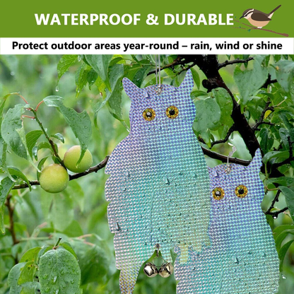 2 Pack Owl Decoy Scare, Hanging Reflective Fake Owl Woodpecker Bird Deterrent Control Device for Home & Garden