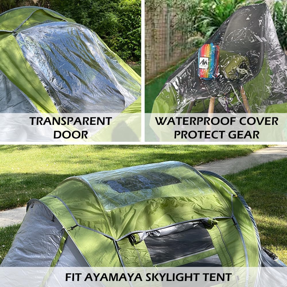 3-4 People Pop-Up Tent & Transparent Tent Tarp Rainfly Replacement, Enhanced Ventilation, Waterproof for Camping, Beach and Outdoor Adventures