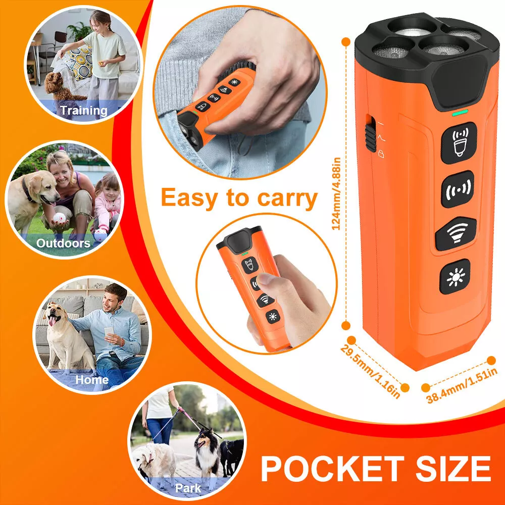 Ultrasonic Dog Bark Deterrent Device, Rechargeable Anti Barking Training Tool for Dogs with 3 Modes & LED Light