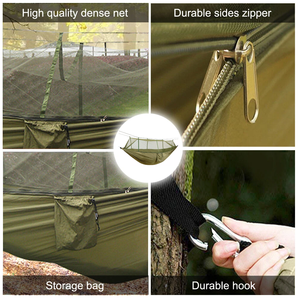 Bug-Proof Camping Hammock, Portable with Mosquito Net, Lightweight Nylon Hammock with Tree Straps for Travel Hiking Backpacking