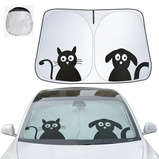 240T Foldable Car Sun Shade for Tesla Model Y / Model 3, UV Block, Heat Reduction, Cartoon Printing