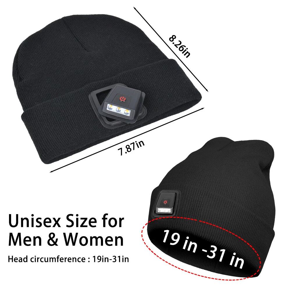 LED Beanie Hat with Rechargeable Headlamp Light Winter Warm Knit Unisex Cap Gift