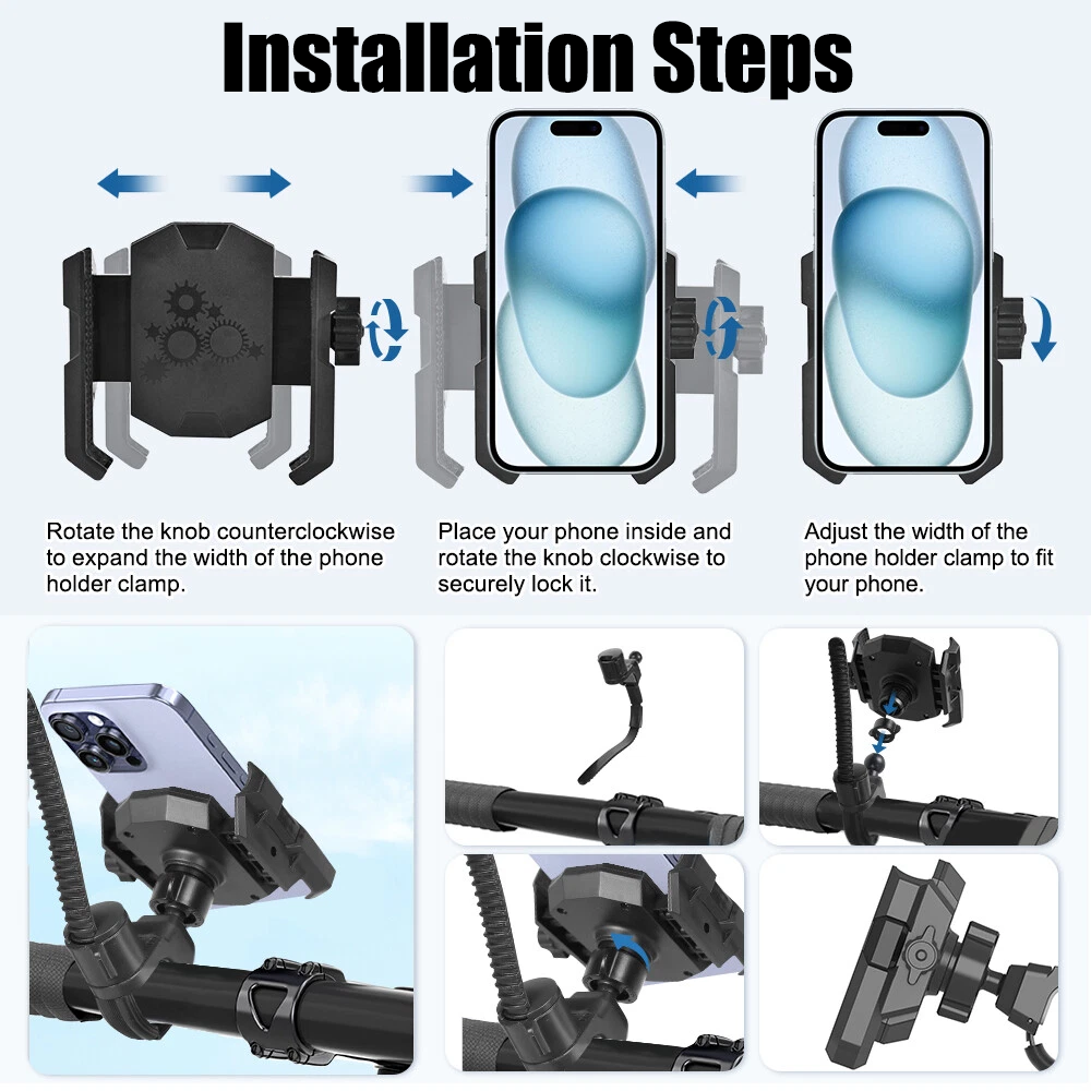 Camera Friendly Bike / Motorcycle Handlebar Phone Holder, 360° Smooth Rotation, Suitable for 4.7-7.0" Smartphones