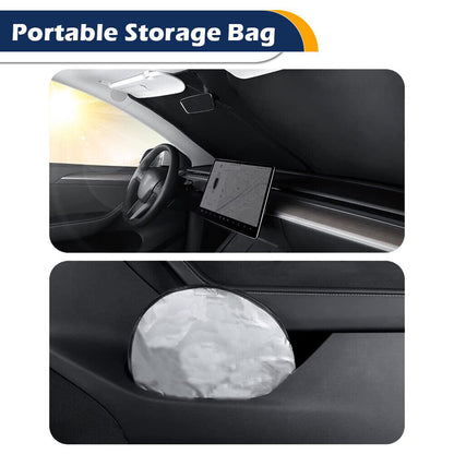 240T Foldable Car Sun Shade for Tesla Model Y / Model 3, UV Block, Heat Reduction, Cartoon Printing