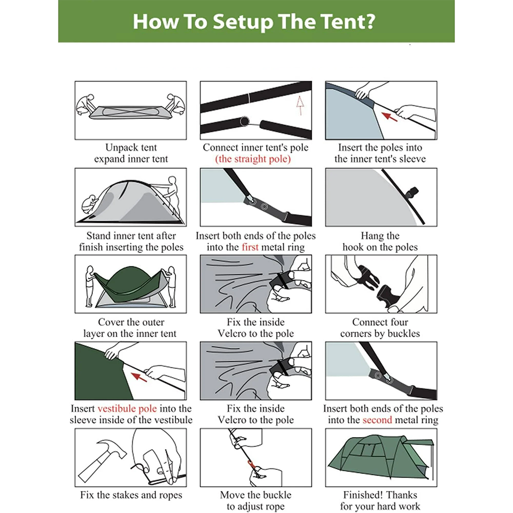 6-8 Person Camping Tent, 2 IN 1 Double Layer Design, Big Family Cabin Tent with 2 Porches, Waterproof
