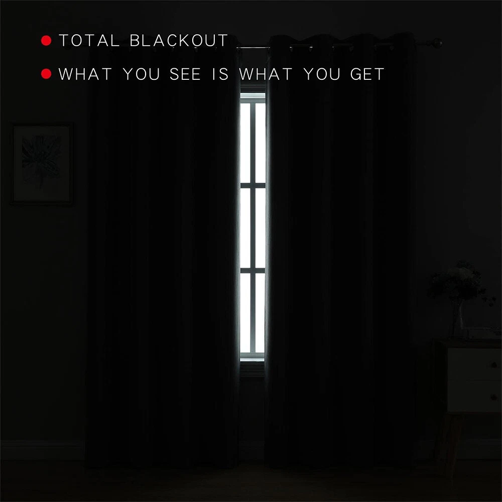 100% Blackout Window Curtain Panels, Sound & Full Light Blocking Drapes with Black Liner for Bedroom, 52" x 84" Thermal Insulated Draperies with Metal Grommets