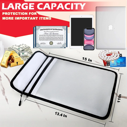 15" x 11" Fireproof Document Bag (2000℉) with Two Pockets, Zipper & High-Visibility Reflective Strip
