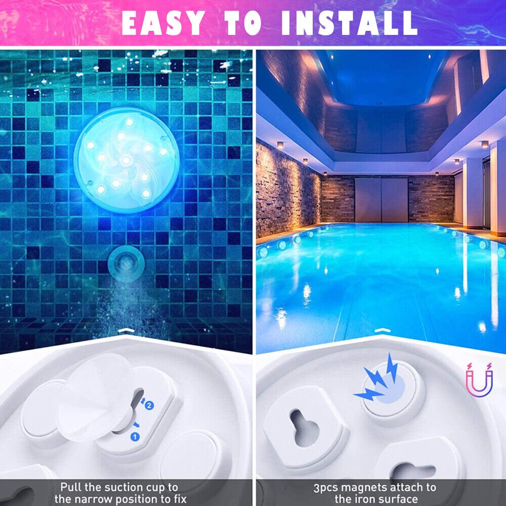 Set of 2 Pool Lights, IP68 Waterproof Magnetic Underwater Floating Lights with Remote Control, 16 Color Changing Swimming Pool Lights, Battery Operated