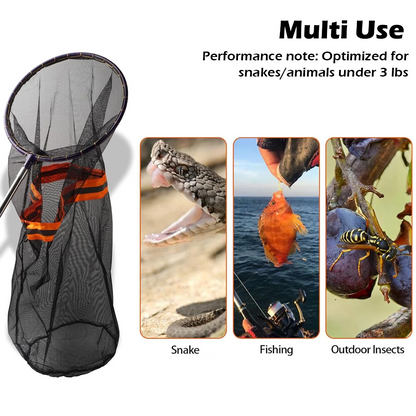 Snake Catcher Net, Retractable Reptile Handling Tool, Telescopic Pole, Strong Mesh, Rubber Handle