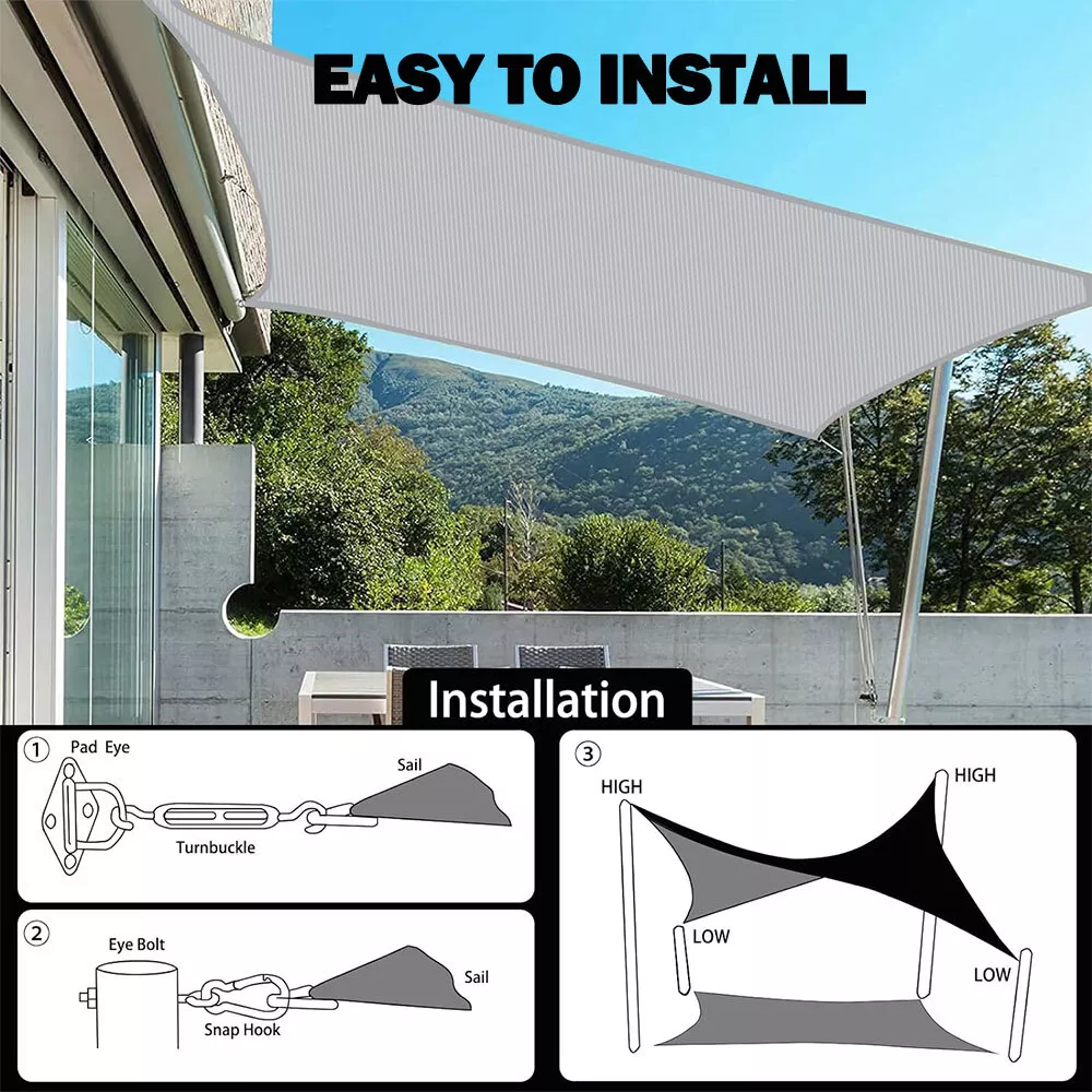 Sun Shade Sail Canopy Shelter Rectangle UV Block Mesh Cover Patio Yard Outdoor