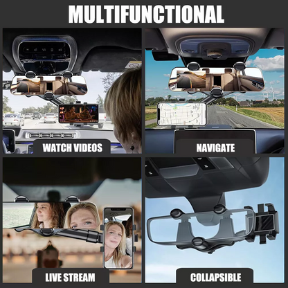 Car Rearview Mirror Phone Holder, 360° Rotating Rear View Mount for 3-7” Cellphones