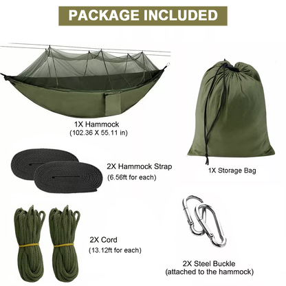 Bug-Proof Camping Hammock, Portable with Mosquito Net, Lightweight Nylon Hammock with Tree Straps for Travel Hiking Backpacking